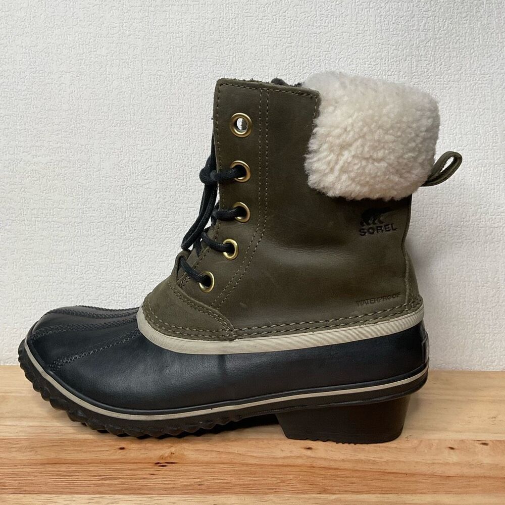 Sorel Slimpack II Lace Elk Women's 9 Olive Gray Leather Winter Snow Boots‎